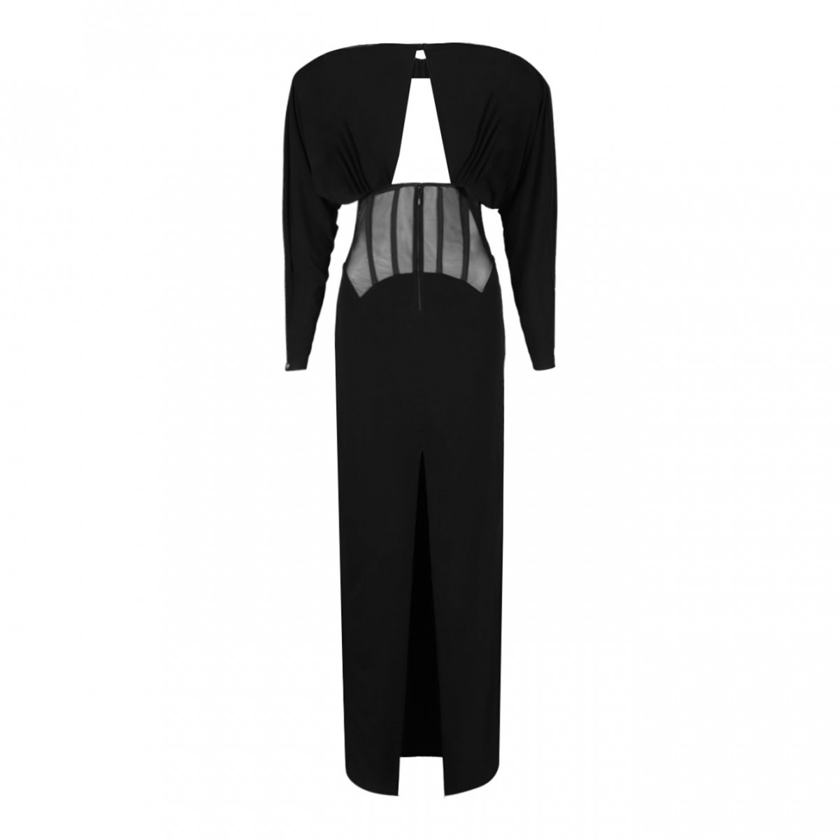 Black Padded Shoulder Maxi Dress