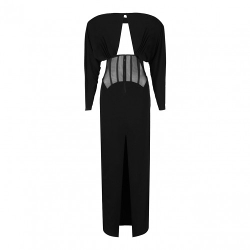 Black Padded Shoulder Maxi Dress