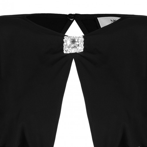 Black Padded Shoulder Maxi Dress