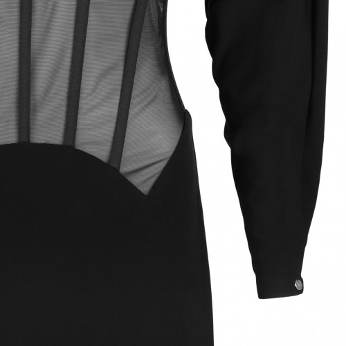 Black Padded Shoulder Maxi Dress