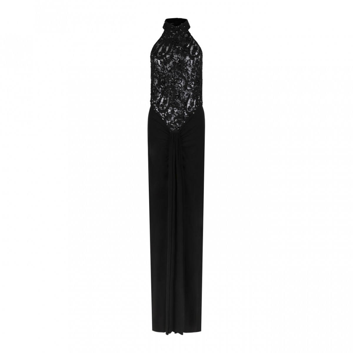Black Sequin Embellished Halter-Neck Maxi Dress