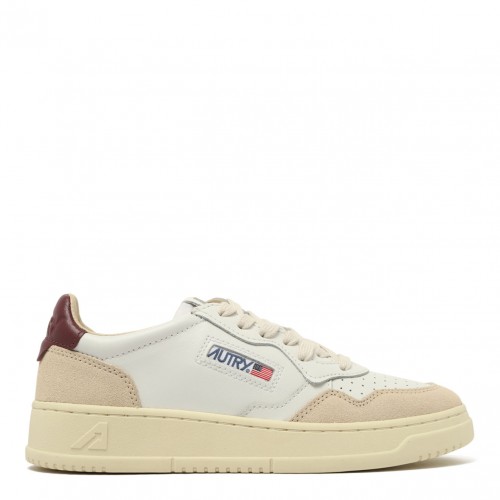 White, Light Pink and Bordeaux Leather Panelled Sneakers