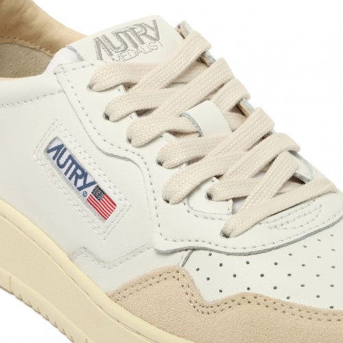 White, Light Pink and Bordeaux Leather Panelled Sneakers