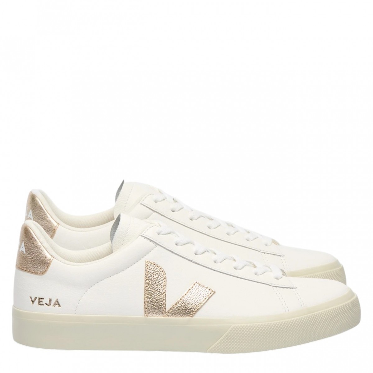 White and Platine Campo Leather Sneakers