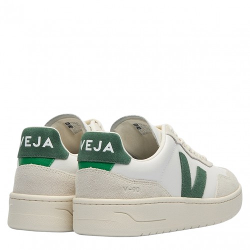 White and Green V-90 Leather Sneakers