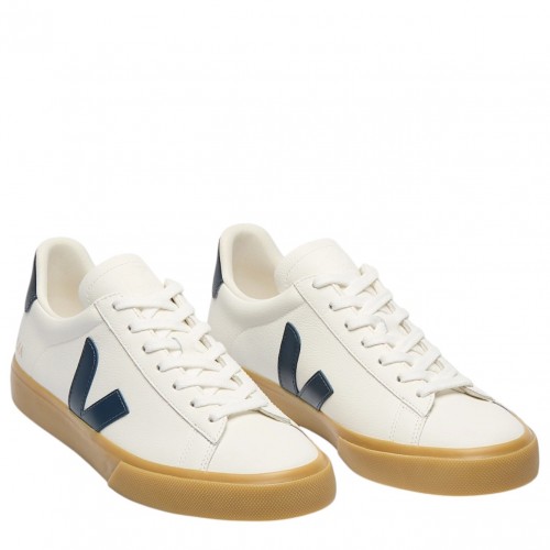 White and Dark Blue Campo Leather Sneakers 2