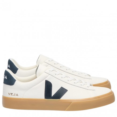 White and Dark Blue Campo Leather Sneakers