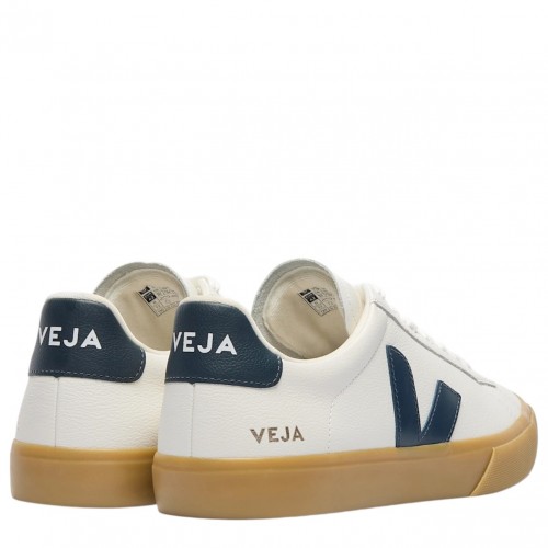 White and Dark Blue Campo Leather Sneakers