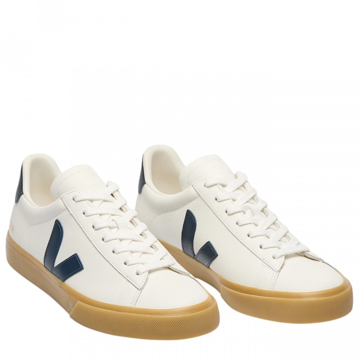 White and Dark Blue Campo Leather Sneakers
