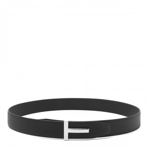 Brown and Black Grain Leather T Icon Belt