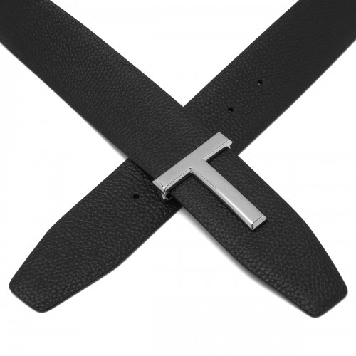 Brown and Black Grain Leather T Icon Belt 2