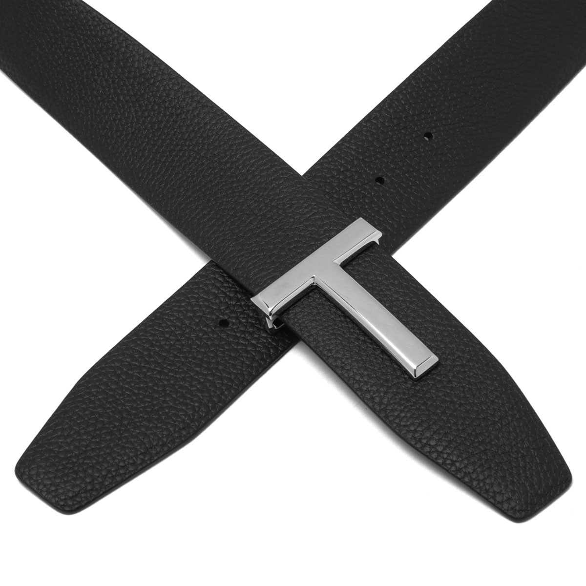 Brown and Black Grain Leather T Icon Belt