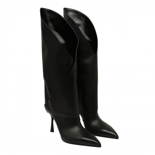 Black Twist Heeled Calfskin Leather Boots 2