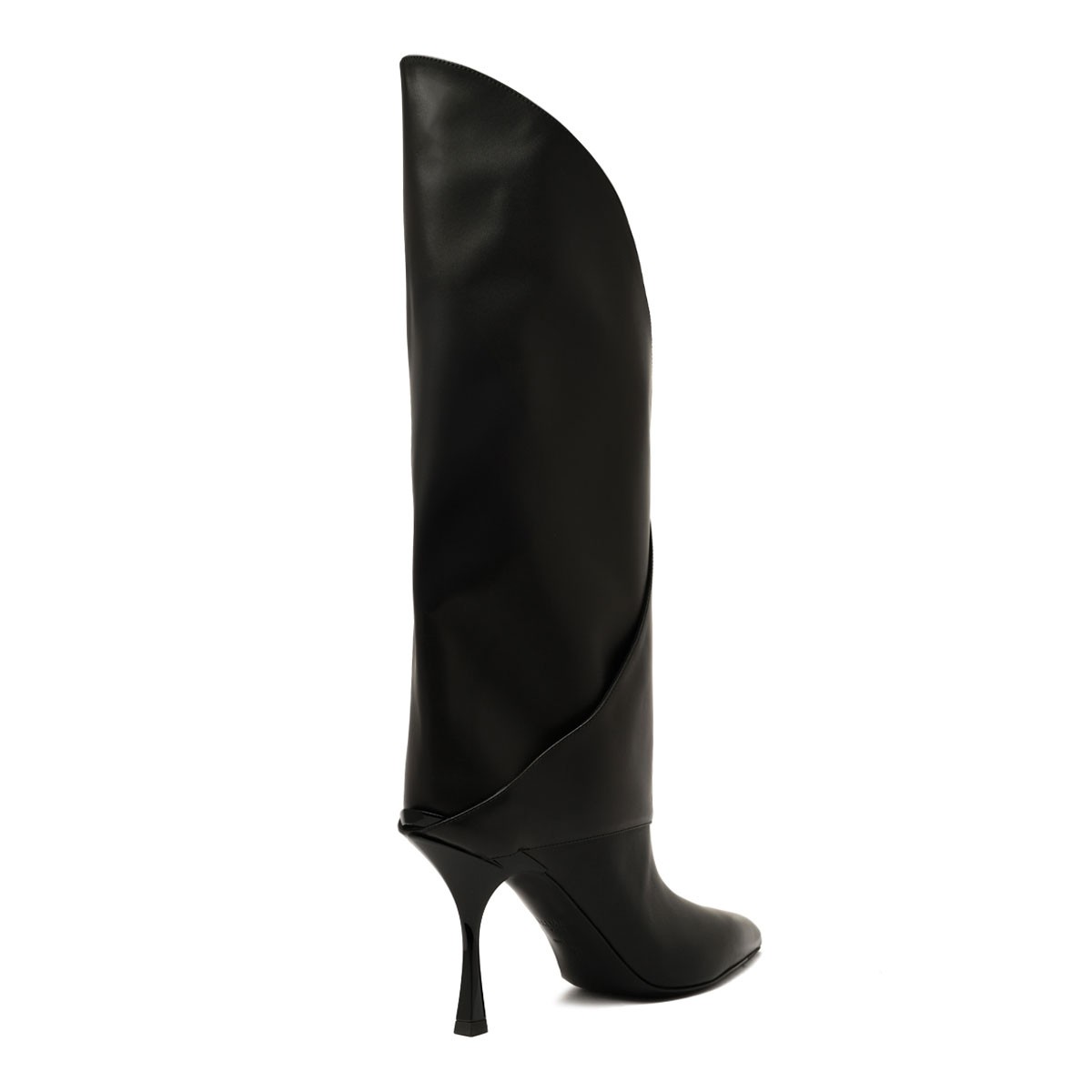 Black Twist Heeled Calfskin Leather Boots