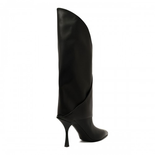 Black Twist Heeled Calfskin Leather Boots