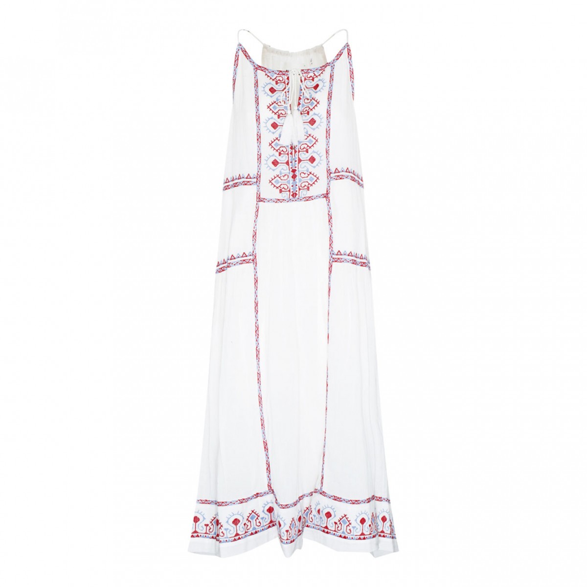White and Multicolour Cotton Embroidered Dress