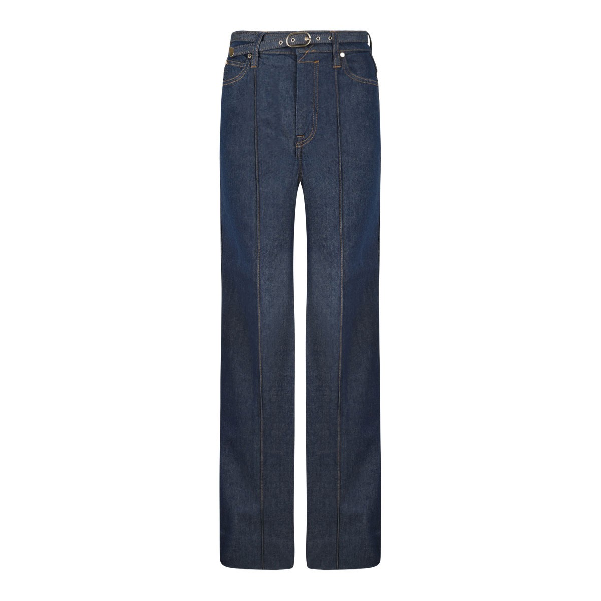 Dark Blue Belted-Embellishment Panel Denim Jeans