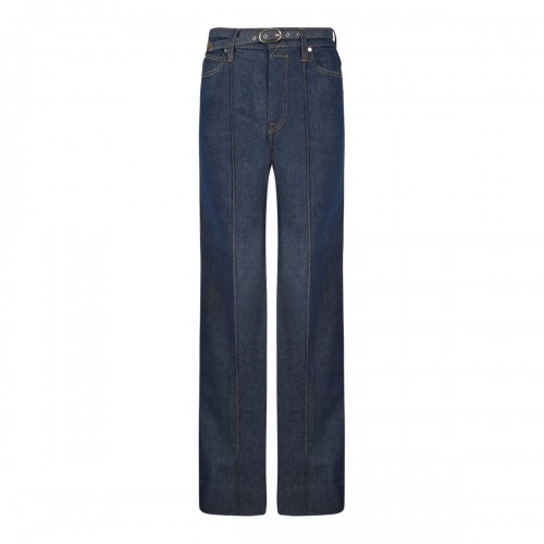 Dark Blue Belted-Embellishment Panel Denim Jeans