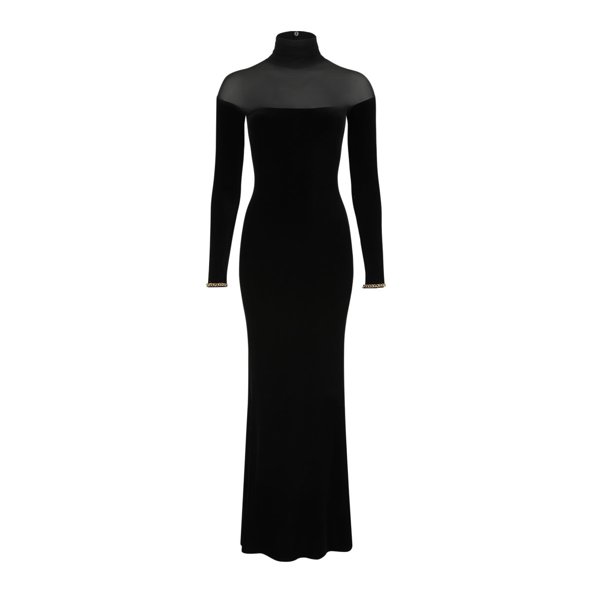 Black Velvet Mesh-Insert Maxi Dress