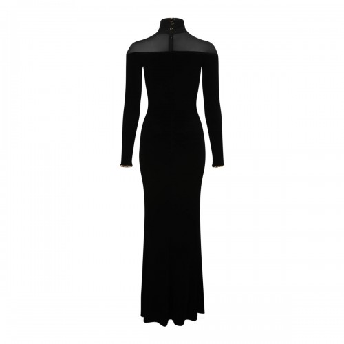 Black Velvet Mesh-Insert Maxi Dress 2
