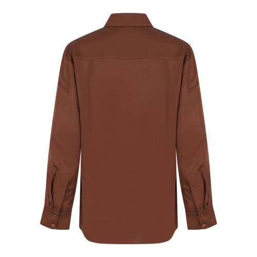 Tan Embroidered Silk Shirt