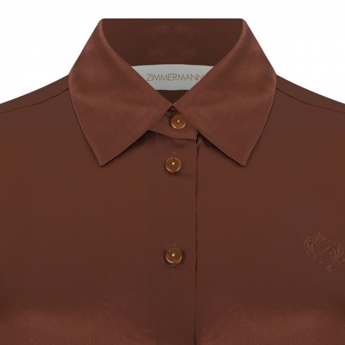 Tan Embroidered Silk Shirt