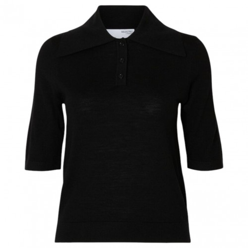 Black Knitted Polo Shirt