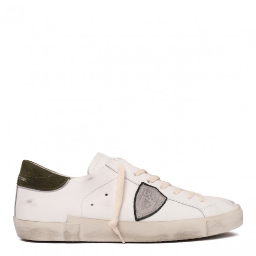 White and Dark Green Sneakers