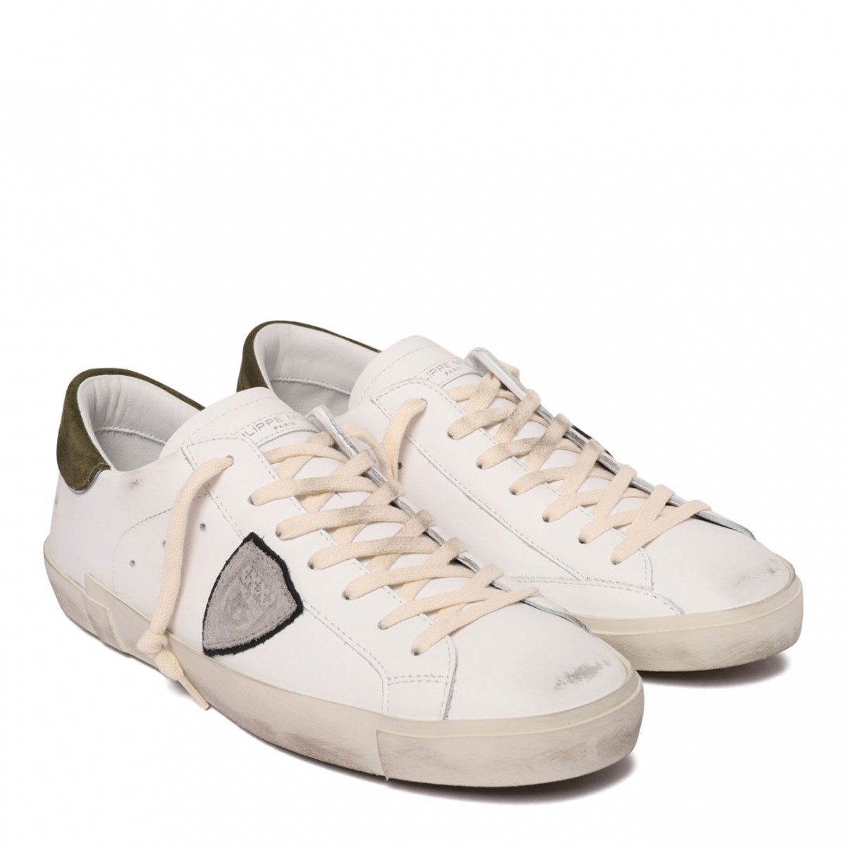 White and Dark Green Sneakers