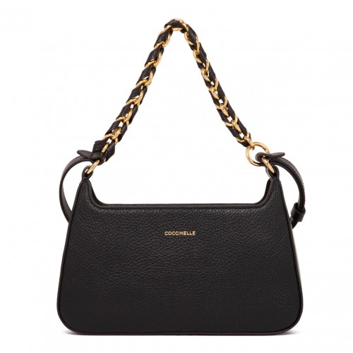 Black Leather Shoulder Bag with Chain Detail 2