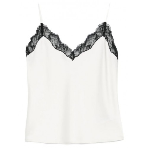 White Matte Satin Cami With Lace Top
