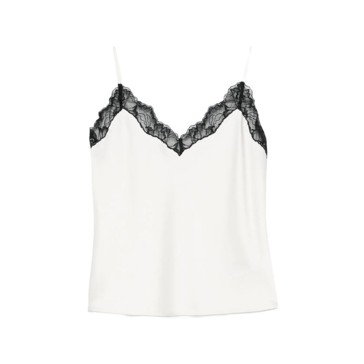 White Matte Satin Cami With Lace Top