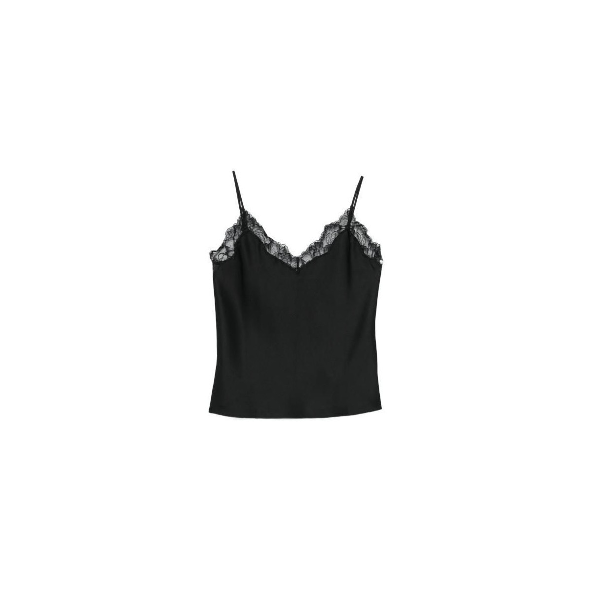 Black Matte Satin Cami With Lace Top