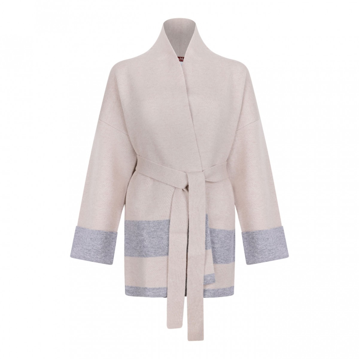 Beige and Grey Belted Cardigan
