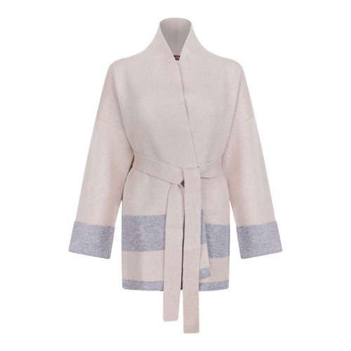 Beige and Grey Belted Cardigan