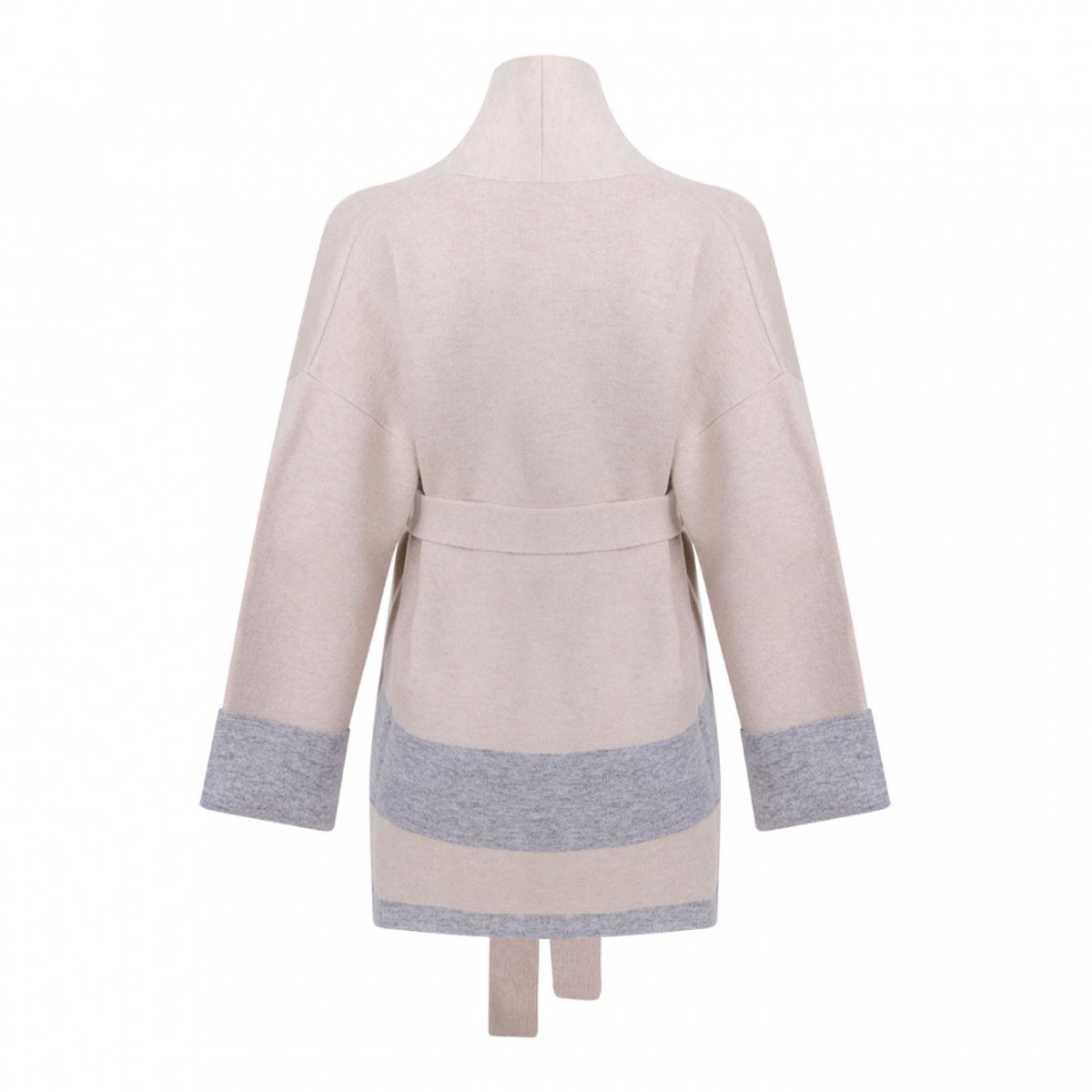 Beige and Grey Belted Cardigan