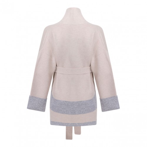 Beige and Grey Belted Cardigan