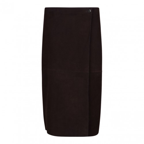 Brown Suede Midi Skirt