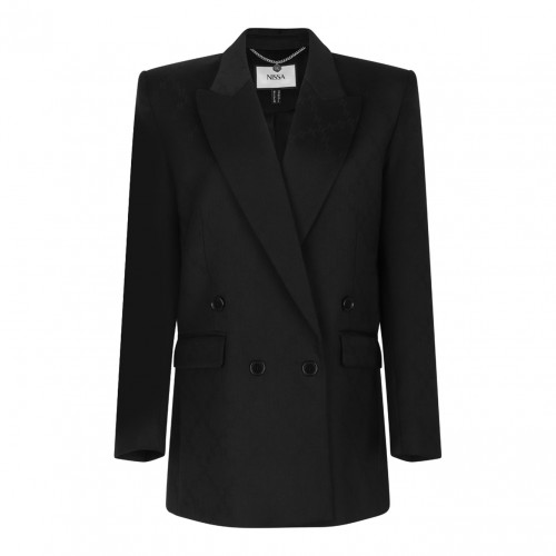 Black Double-Breasted Textured Jacket