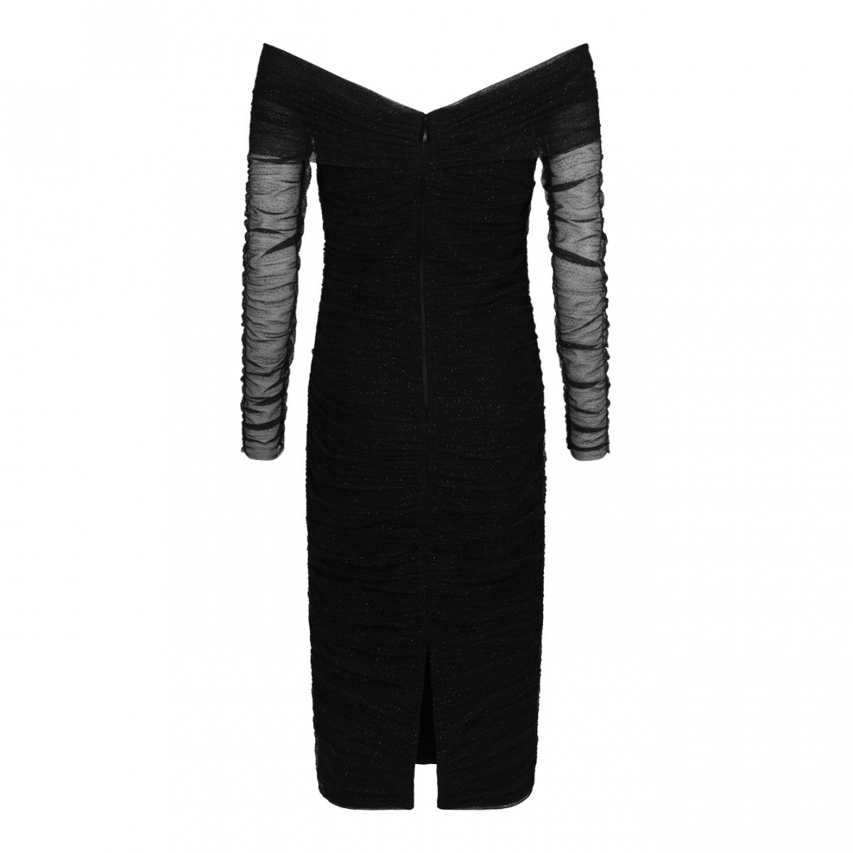 Black Ruched Tulle Midi Dress