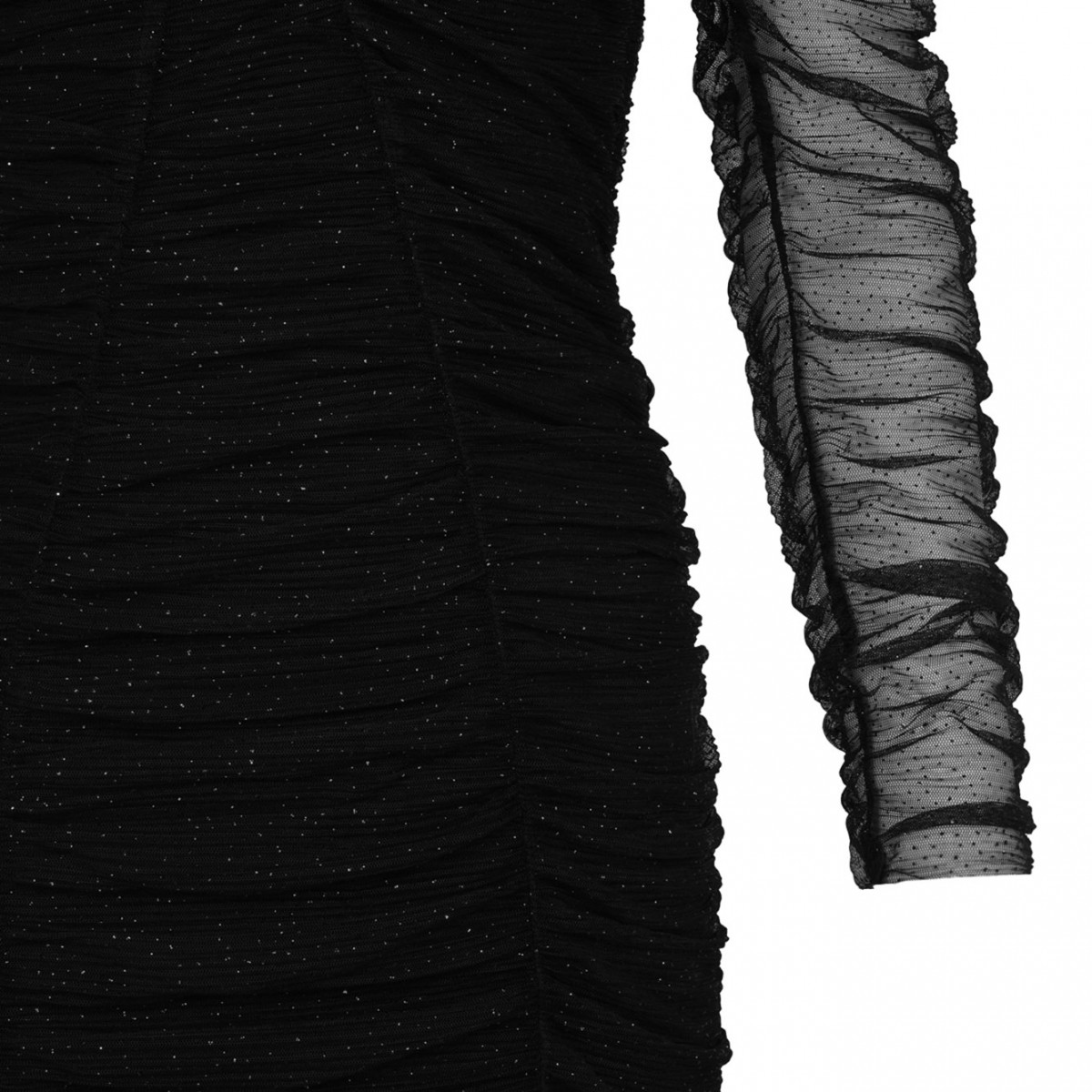 Black Ruched Tulle Midi Dress