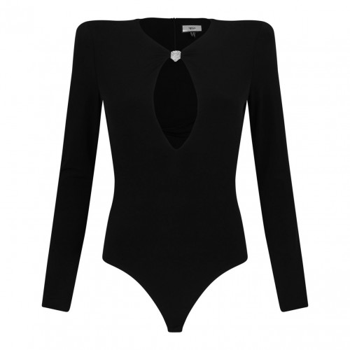 Black Crystal-Embellished Bodysuit