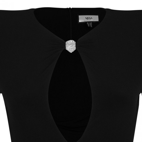 Black Crystal-Embellished Bodysuit