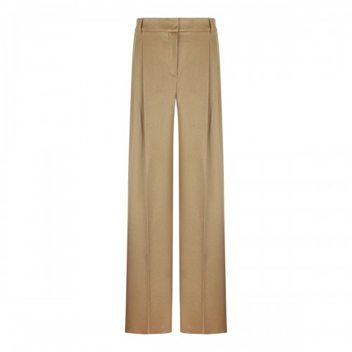 Camel Flowing Trousers In Pure Wool