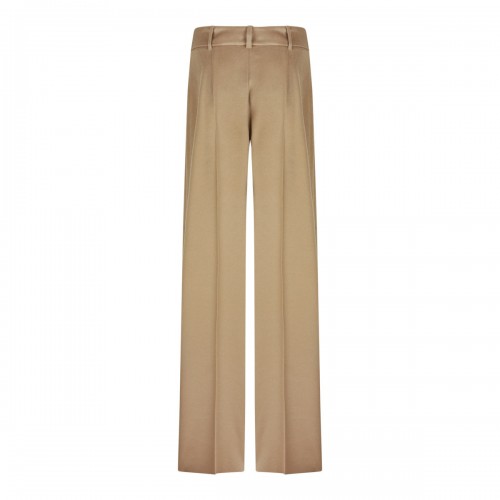 Camel Flowing Trousers In Pure Wool