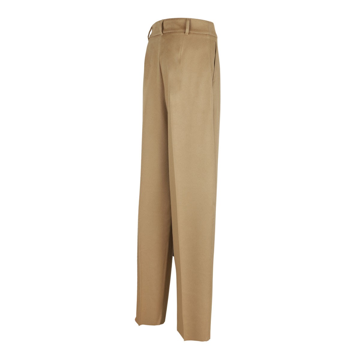 Camel Flowing Trousers In Pure Wool