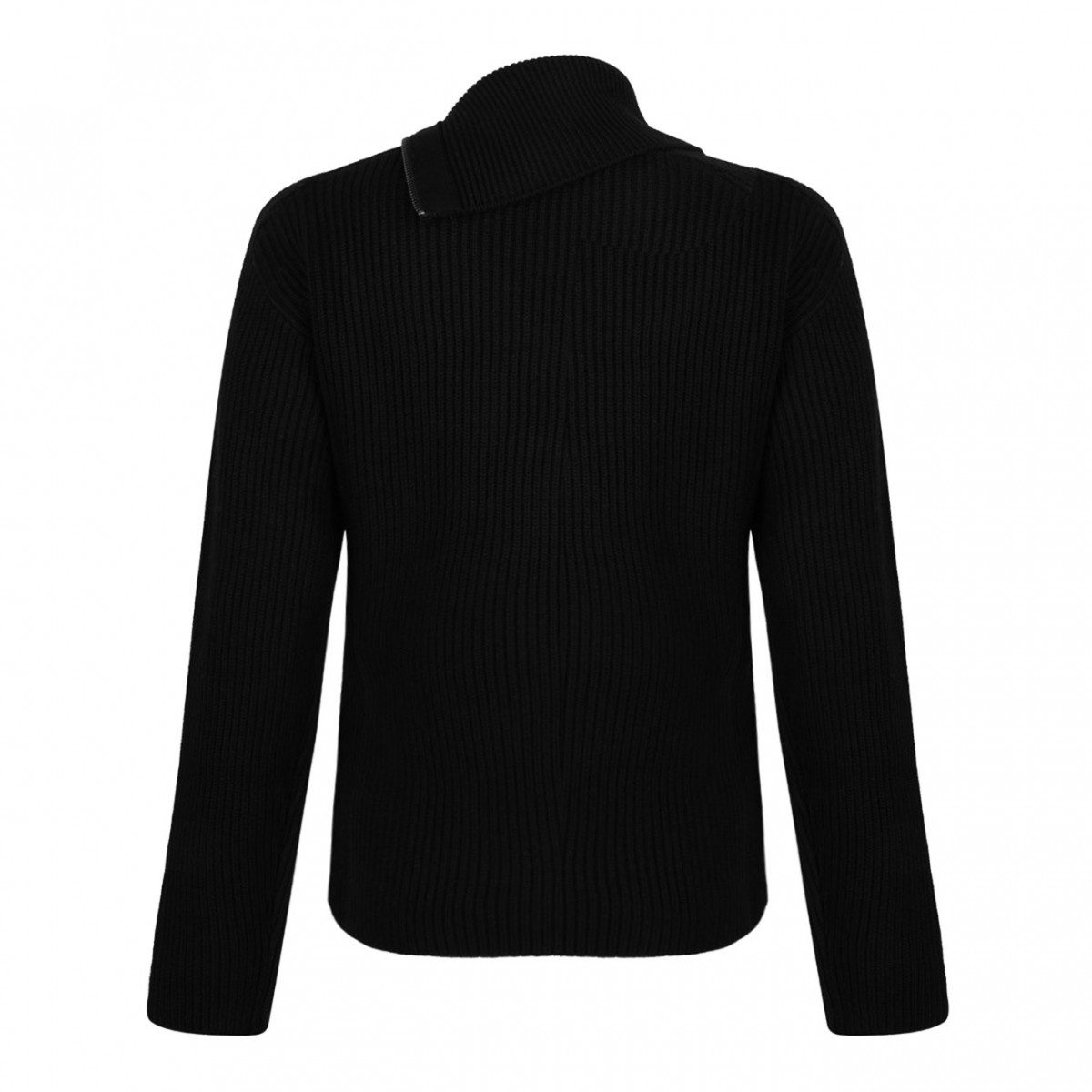 Black Ribbed Wool Sweater With Asymmetric Collar