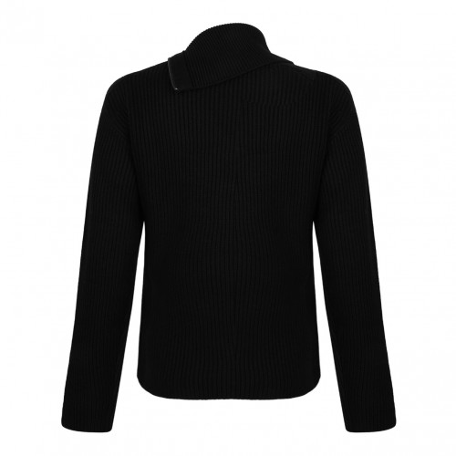 Black Ribbed Wool Sweater With Asymmetric Collar