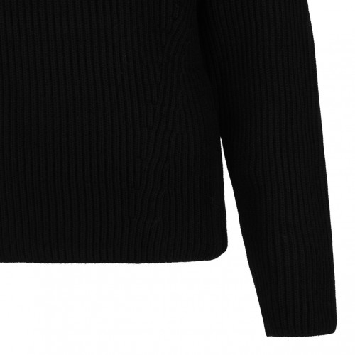 Black Ribbed Wool Sweater With Asymmetric Collar