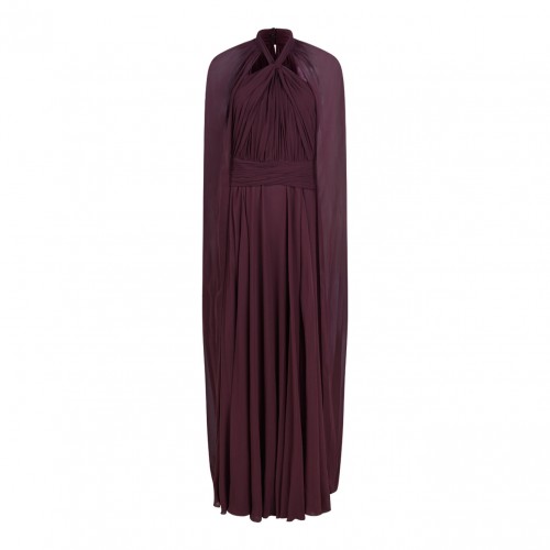 Long Chiffon Dress With Crossover Neckline And Cape